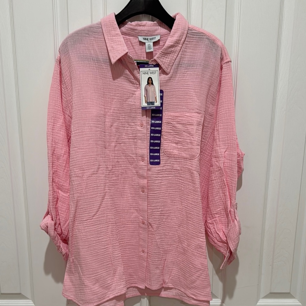 Nine West Light Pink Textured Blouse